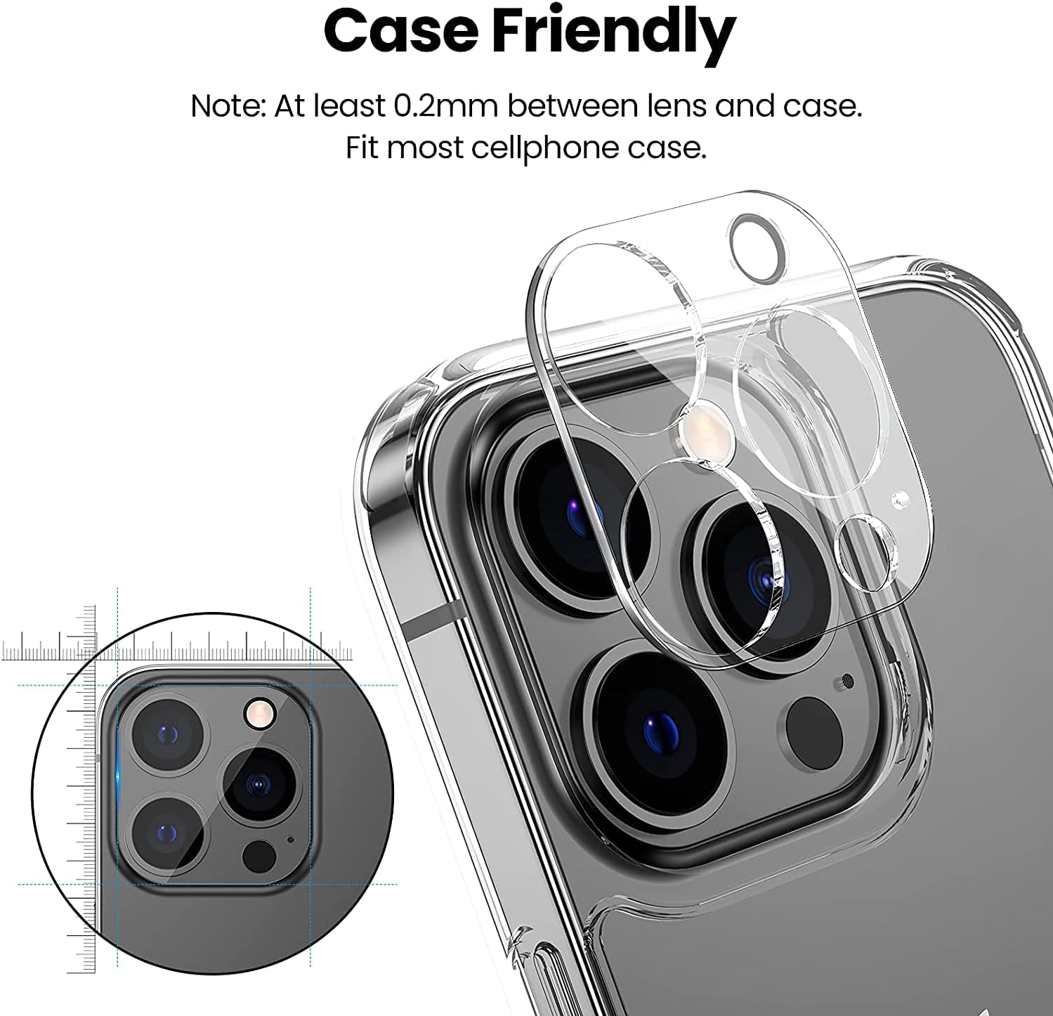 PhoneBits HD Transparency Camera Lens Protector for iPhone, Protective Individual Ring iPhone Camera Lens Glass, Anti Scratch iPhone Camera Lens Protector Cover