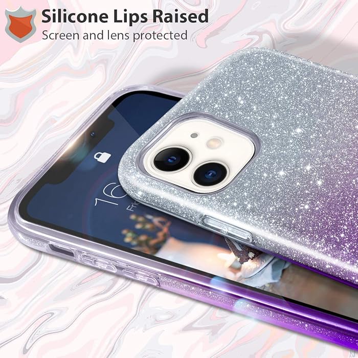 PhoneBits Luxury Two Tone Ombre Sparkle Glitter Shiny Case for iPhone with Logo Hole & Chromed Camera Edge, Soft Silicone Shockproof iPhone Bling Case Compatible with iPhone, Ultra Protective Mobile Phone Case, Back iPhone Case Cover