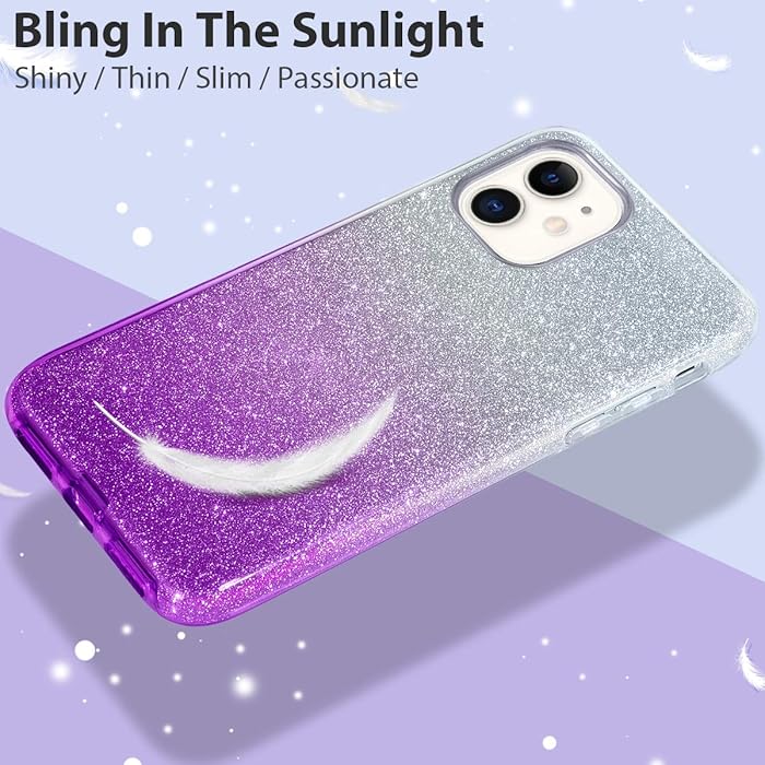 PhoneBits Luxury Two Tone Ombre Sparkle Glitter Shiny Case for iPhone with Logo Hole & Chromed Camera Edge, Soft Silicone Shockproof iPhone Bling Case Compatible with iPhone, Ultra Protective Mobile Phone Case, Back iPhone Case Cover