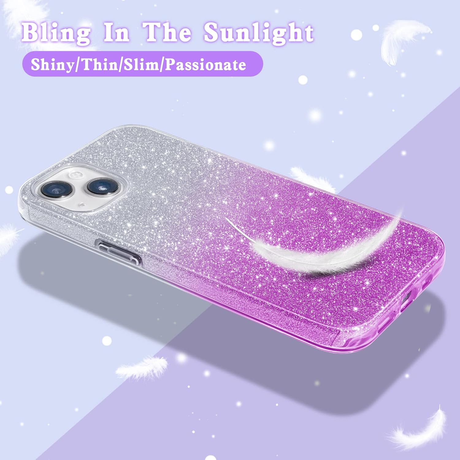 PhoneBits Luxury Two Tone Ombre Sparkle Glitter Shiny Case for iPhone with Chromed Camera Edge, Soft Silicone Shockproof iPhone Bling Case, Ultra Protective Mobile Phone Case Compatible with iPhone, Back iPhone Case Cover