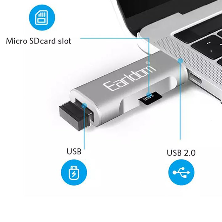 2 in 1 USB- en kaartlezer, OTG + USB HUB Micro SD TF-kaartlezer