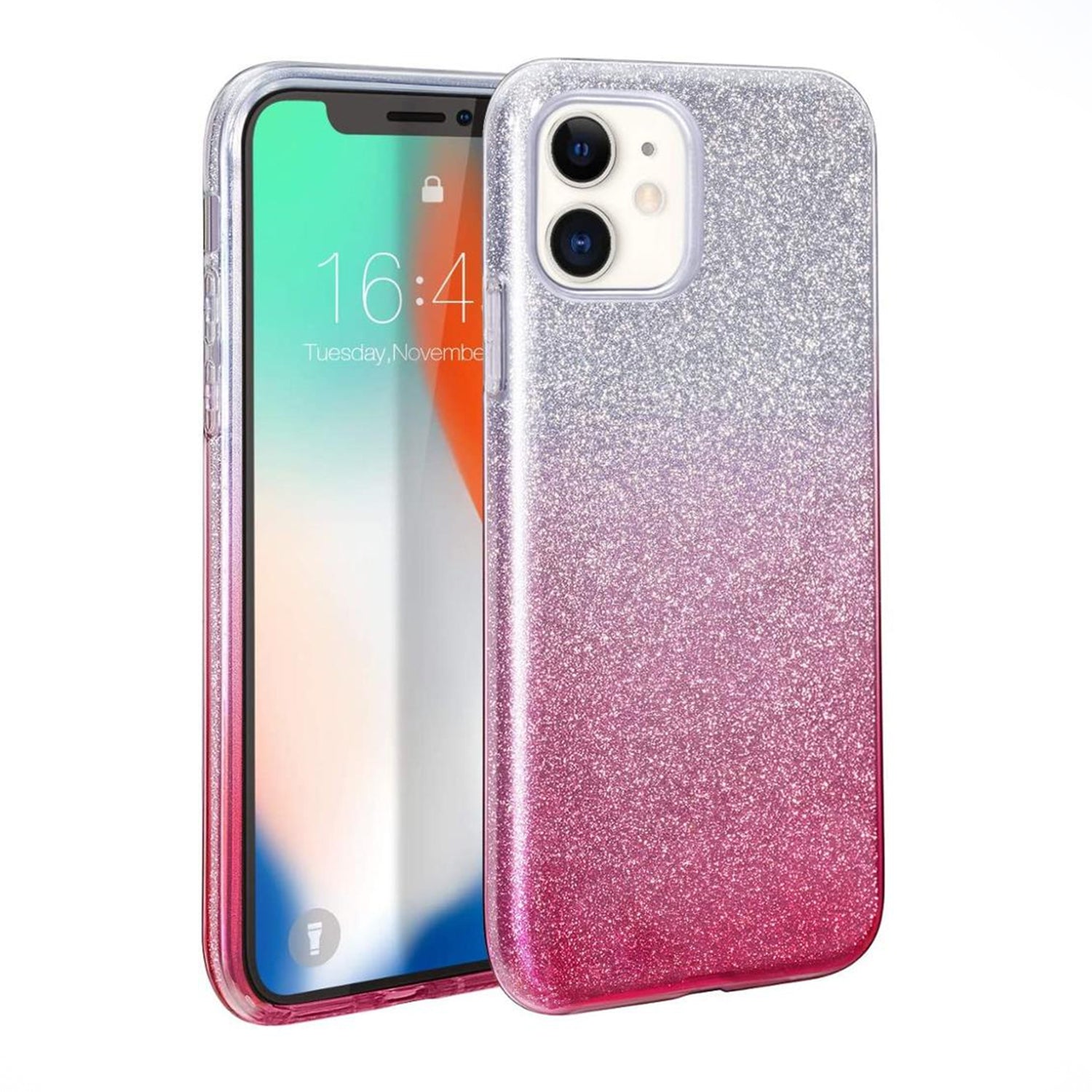 PhoneBits Luxury Two Tone Ombre Sparkle Glitter Shiny Case for iPhone with Logo Hole & Chromed Camera Edge, Soft Silicone Shockproof iPhone Bling Case Compatible with iPhone, Ultra Protective Mobile Phone Case, Back iPhone Case Cover