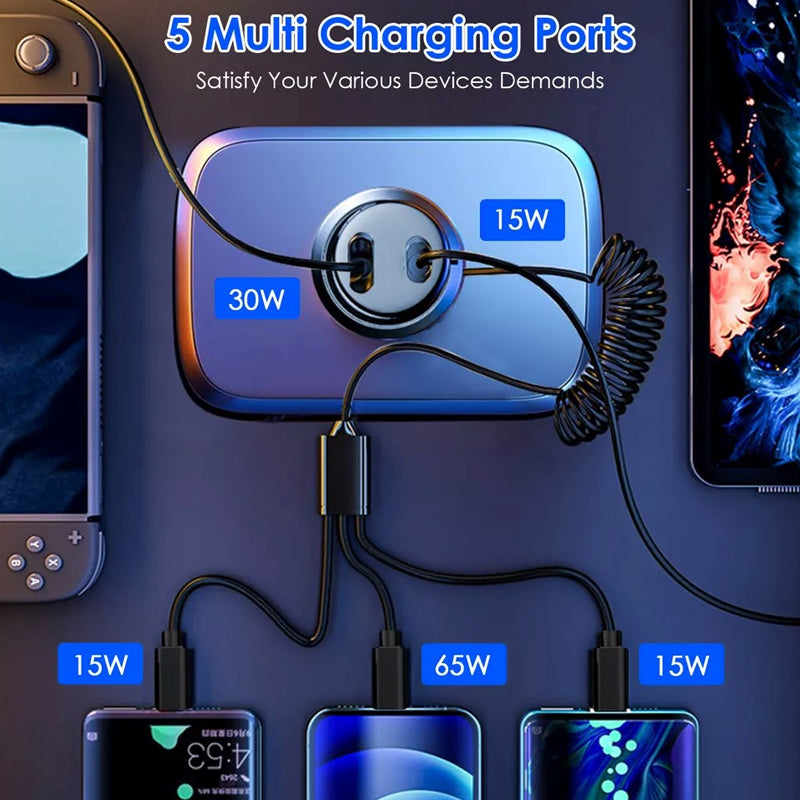 48W 3-in-1 Cables with Dual Ports n-Car Charger