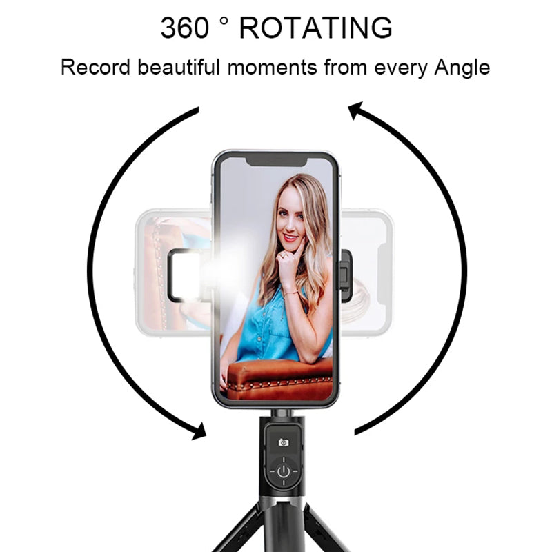 PhoneBits 4 In 1 Selfie Stick, Multifunctional Foldable Mini Bluetooth Tripod Phone Stand/ Selfie Stick with Detachable Wireless Remote Controller for Live Streaming Artifact, Extendable Mini Tripod 360° Rotatable Selfie Stick for iPhone, Samsung & Google