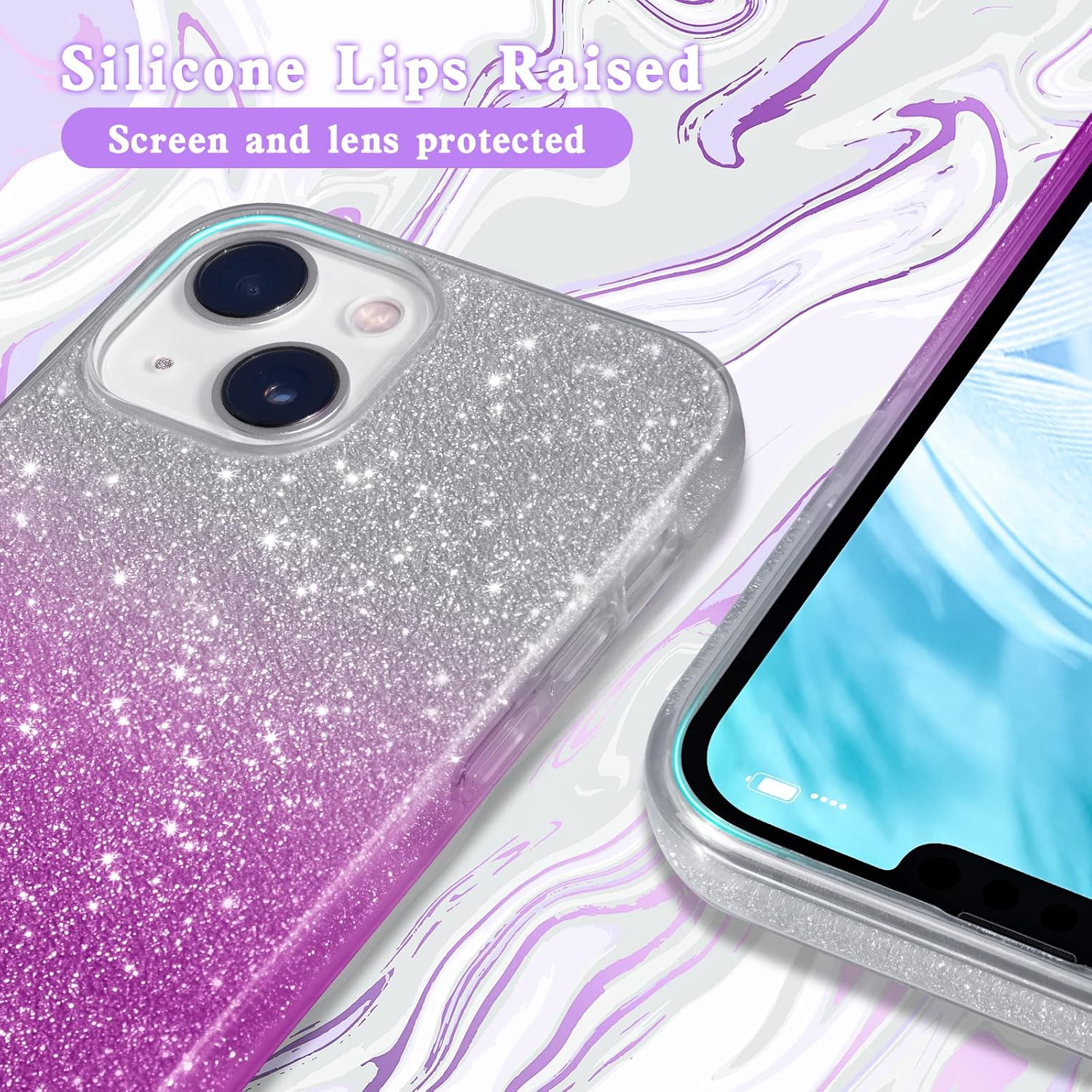 PhoneBits Luxury Two Tone Ombre Sparkle Glitter Shiny Case for iPhone with Chromed Camera Edge, Soft Silicone Shockproof iPhone Bling Case, Ultra Protective Mobile Phone Case Compatible with iPhone, Back iPhone Case Cover