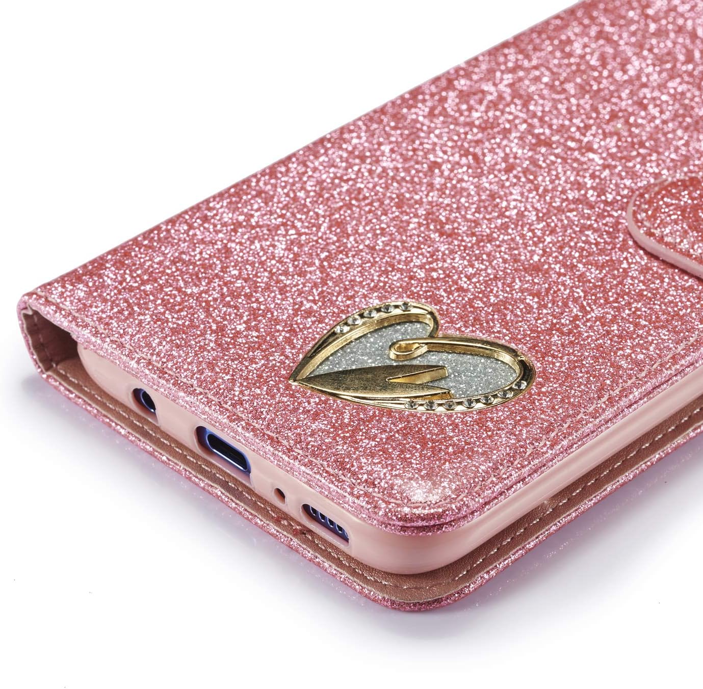 Leren portemonnee-hoesje met glitter voor iPhone, wit