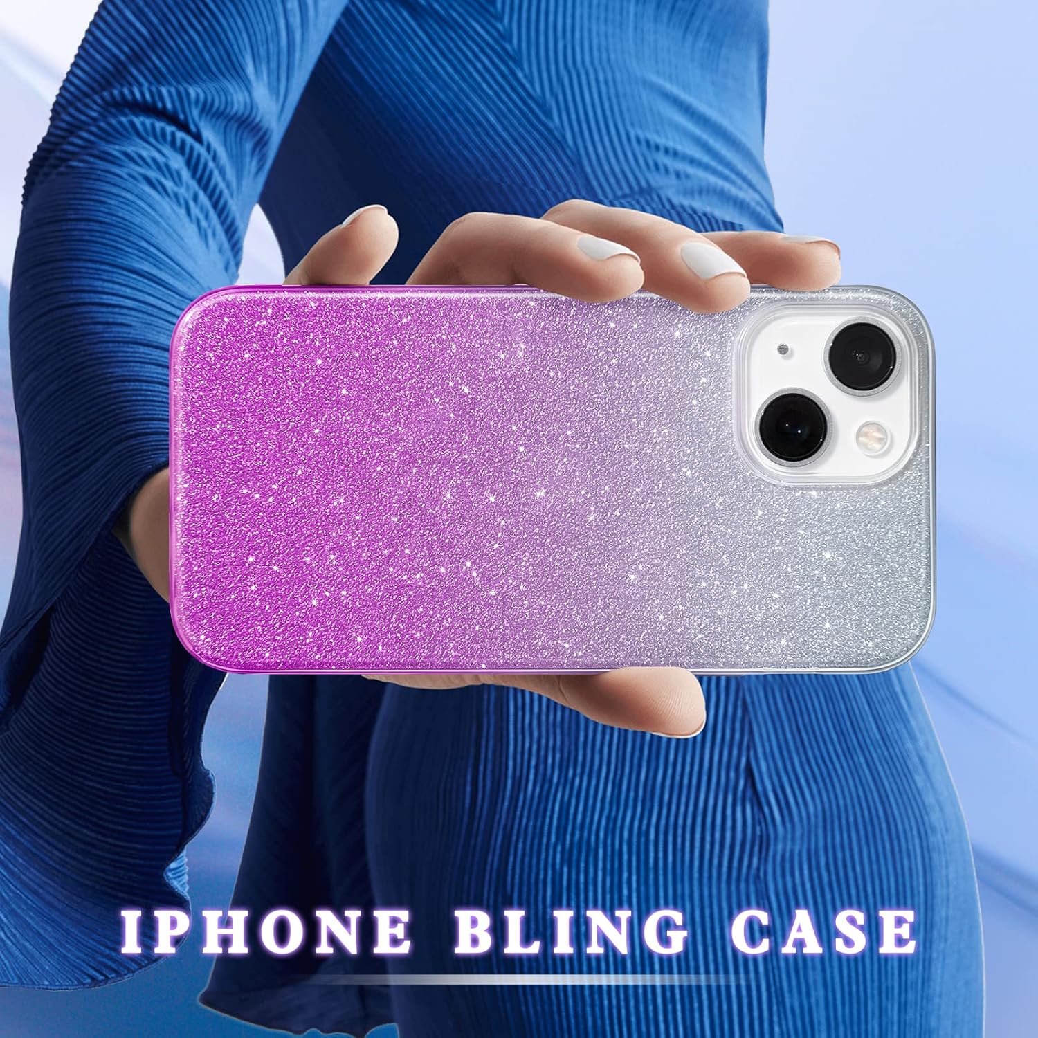 PhoneBits Luxury Two Tone Ombre Sparkle Glitter Shiny Case for iPhone with Chromed Camera Edge, Soft Silicone Shockproof iPhone Bling Case, Ultra Protective Mobile Phone Case Compatible with iPhone, Back iPhone Case Cover