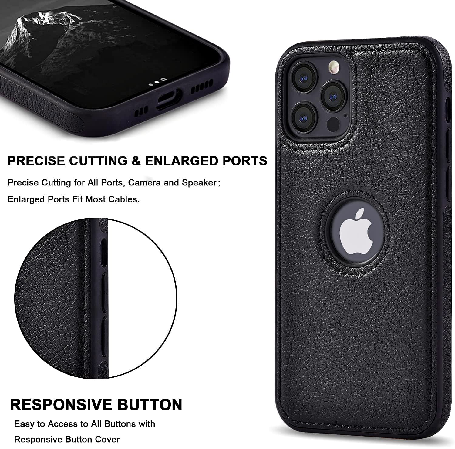 PhoneBits Slim PU Leather MagSafe Case for iPhone with Logo Hole & Camera Lens Protection, Protective Shockproof iPhone Case Compatible with iPhone MagSafe Chargers, Magnetic Wireless Charging Mobile Phone Case, iPhone Back Leather Case Cover