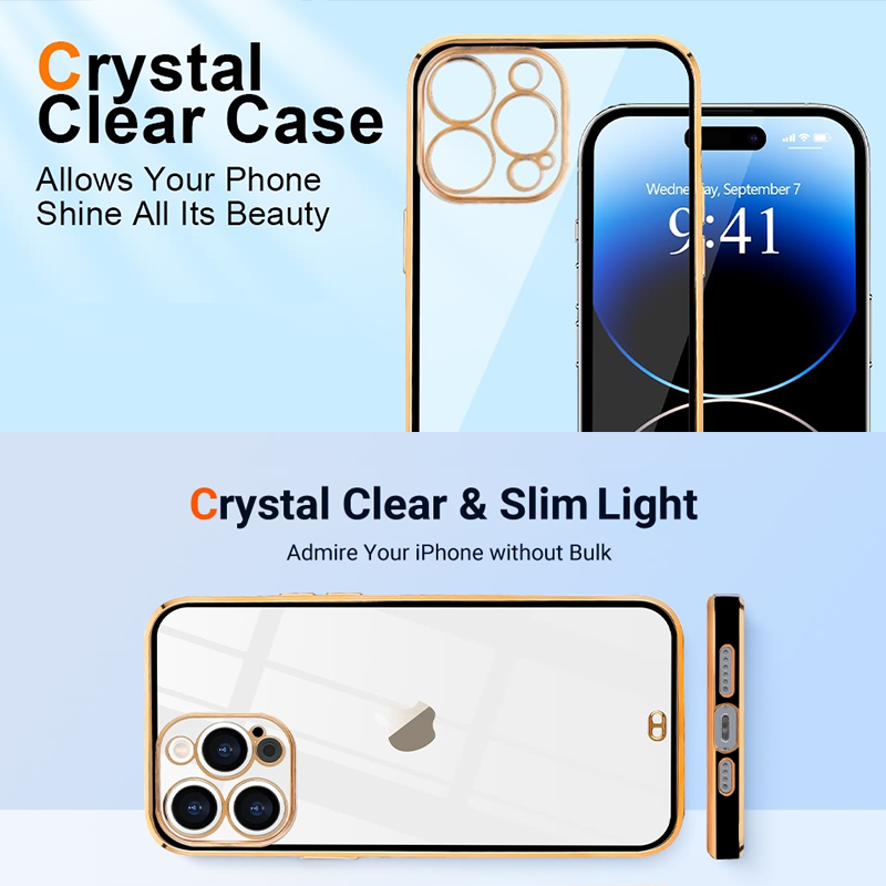 PhoneBits Slim Crystal Clear Magnetic iPhone Case with Camera Lens Protection & Electroplated Eges, TPU Transparent Shockproof iPhone Case Compatible with iPhone Chargers, Protective Wireless Charging Mobile Phone Case for iPhone, Back Case Cover