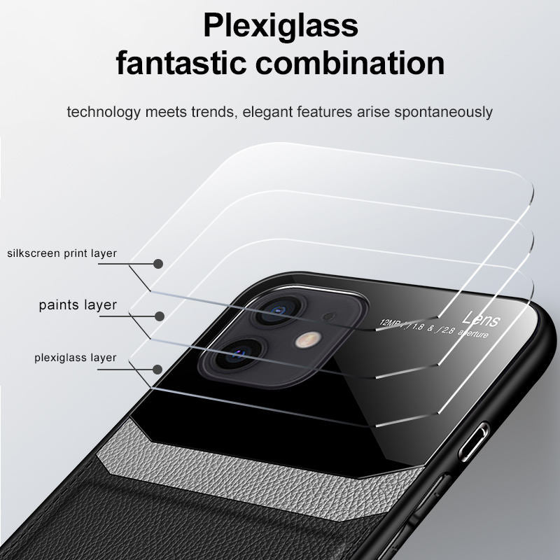 PhoneBits Ultra Protective Slim PU leather with Organic Plexiglass iPhone Case with Camera Lens Protection, Shockproof iPhone Case Compatible with iPhone, Mobile Phone Case for iPhone, Back iPhone Cover Case