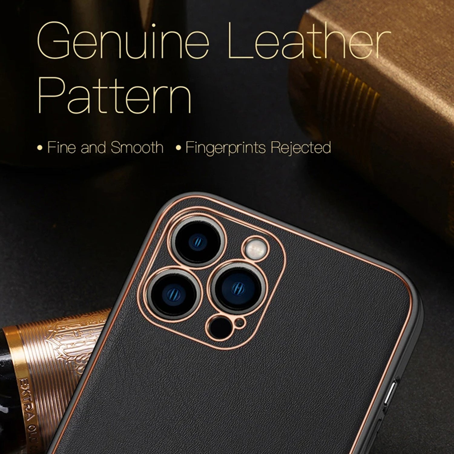 PhoneBits Luxury Slim PU Leather Magnetic Case for iPhone with Camera Lens Protection & Gold Electroplated Edges, Protective Shockproof iPhone Case Compatible with iPhone, Magnetic Wireless Charging Mobile Phone Leather Case, Back iPhone Case Cover