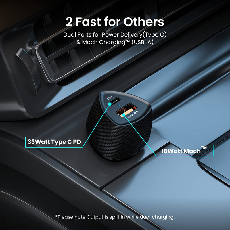 38W USB-A And C QC. In Car Charger