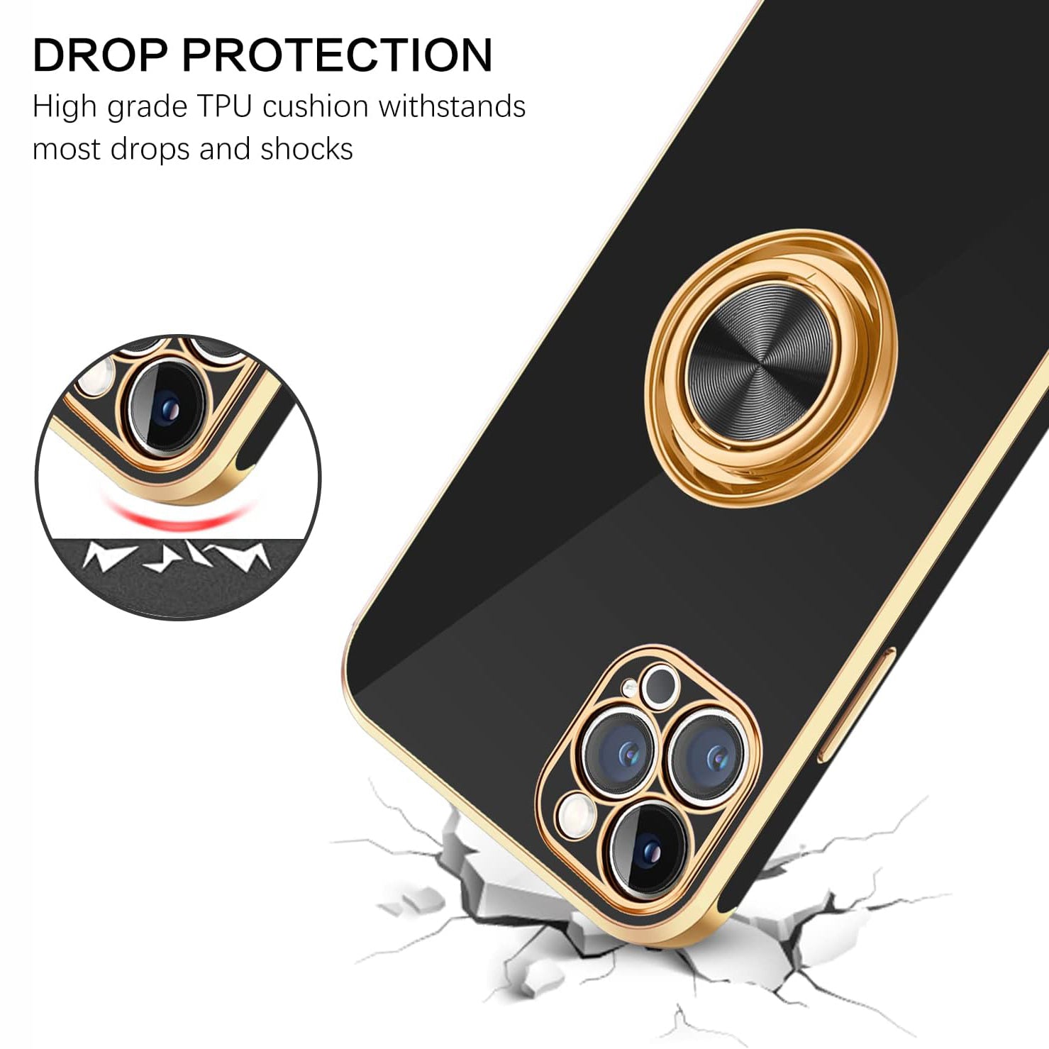 Stylish Pure Color Plated Magnetic Case with Camera Protection and Kickstand Ring Holder for iPhone