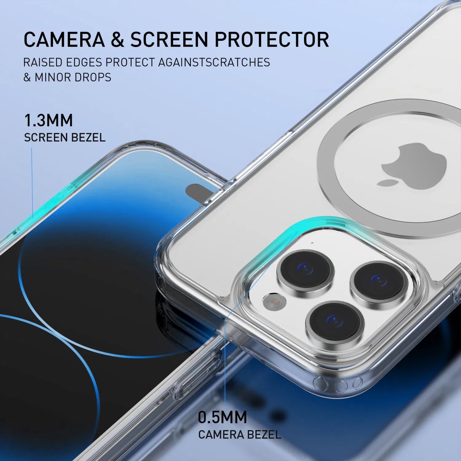 PhoneBits Crystal Clear MagSafe Case for iPhone with Chromed Camera Edge, TPU Transparent Shockproof iPhone Case Compatible with iPhone MagSafe Wireless Chargers, Protective Magnetic Phone Back Case Cover with Wireless Charging Ring