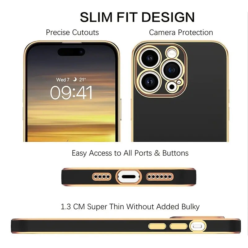 Luxury Electroplated Magnetic Case with Gold Frame and Camera Lens Protection for iPhone