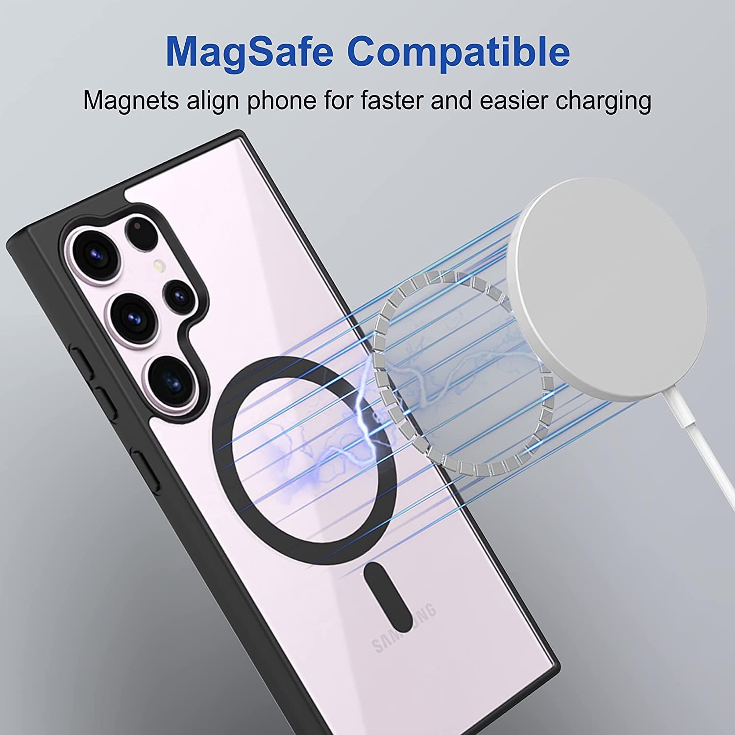 PhoneBits Crystal Clear Acrylic & TPU MagSafe Case for Samsung S Series with Chromed Camera Edge, Transparent Shockproof Samsung Case Compatible with MagSafe Chargers, Protective Magnetic Wireless Charging Mobile Samsung Phone Case, Back Case Cover