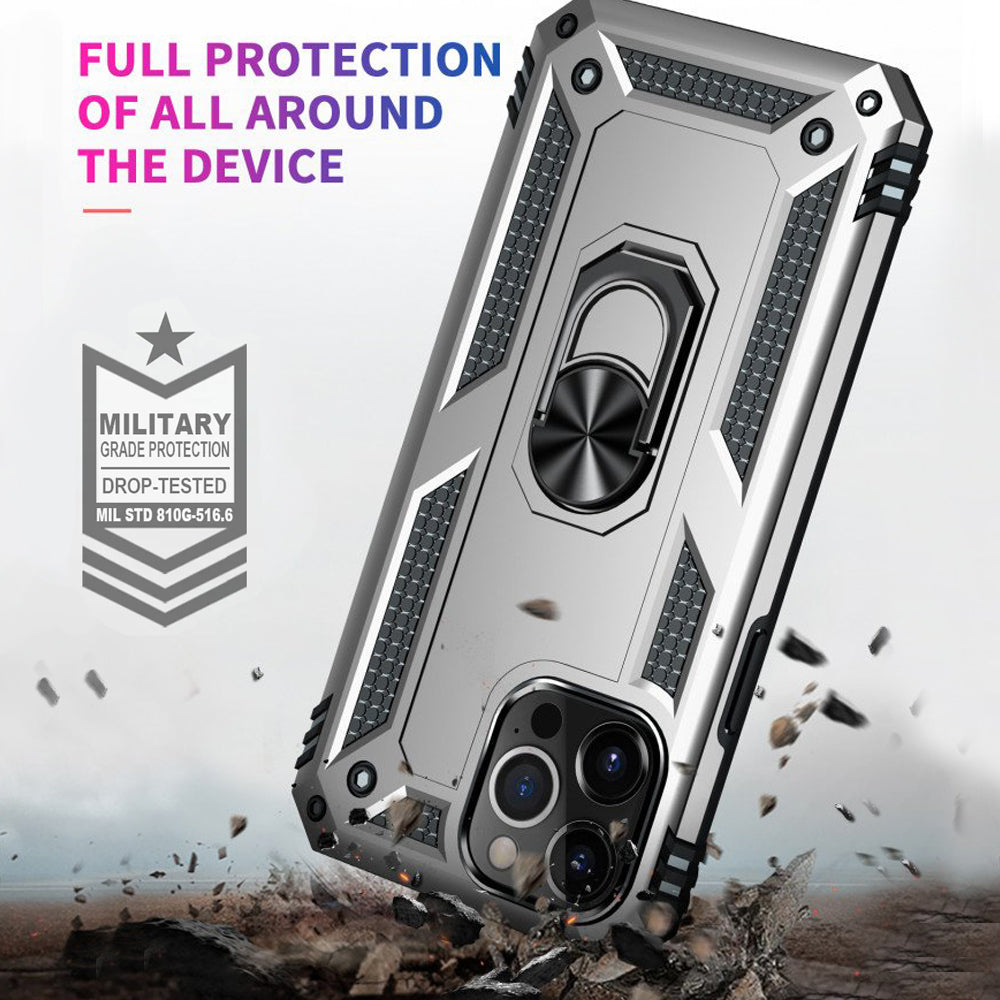 Heavy-Duty Protective Magnetic Case with Metal Ring Kickstand for iPhone