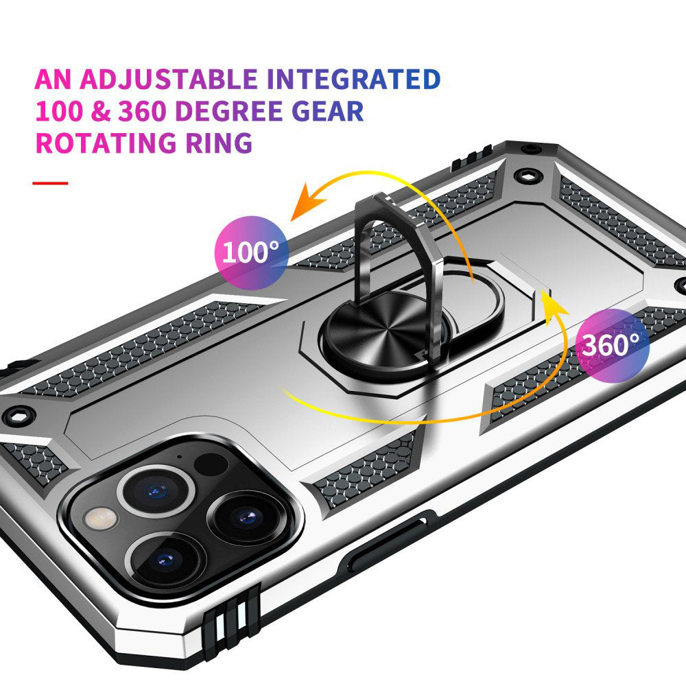 Heavy-Duty Protective Magnetic Case with Metal Ring Kickstand for iPhone