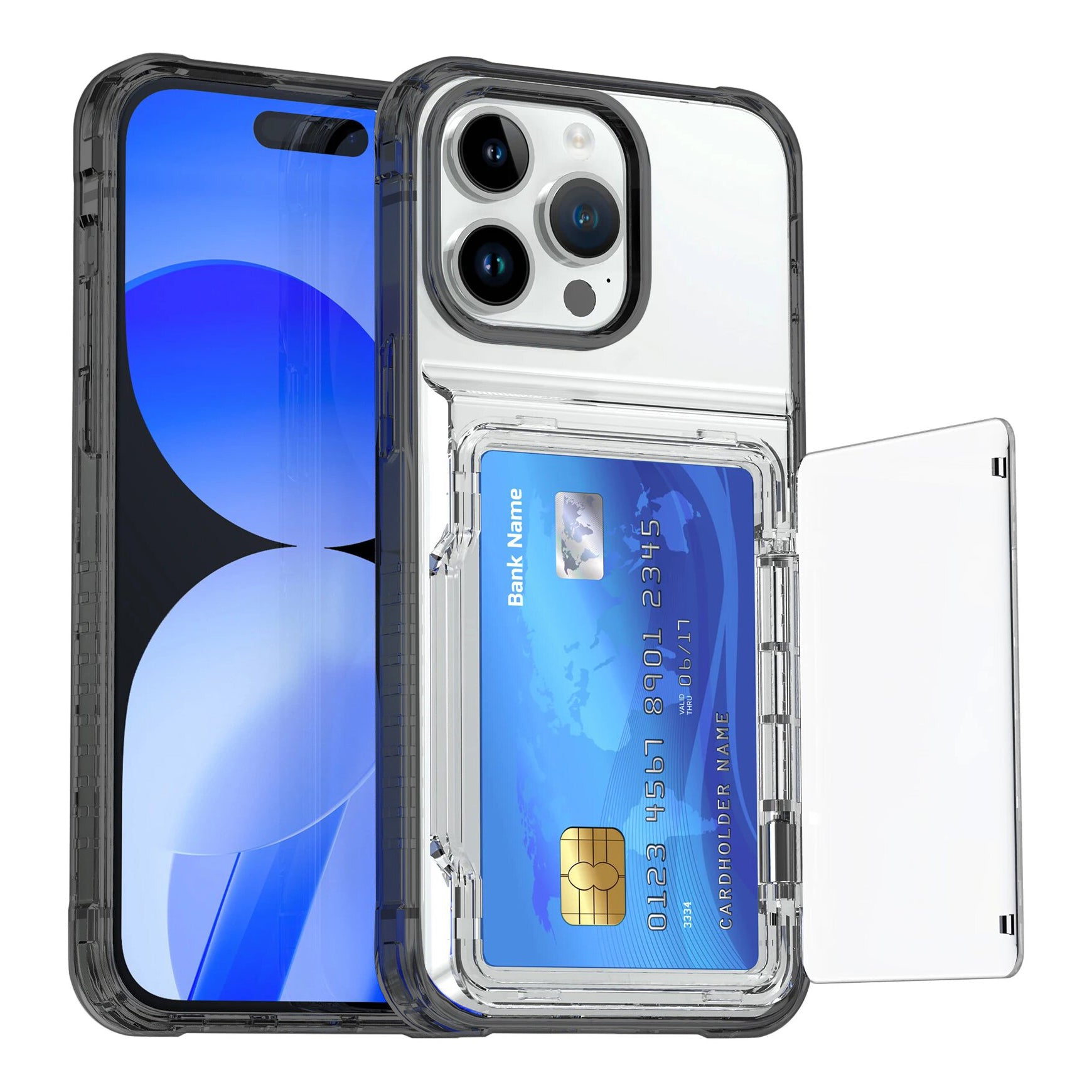 Luxury Protective Transparent Wallet Case with Kickstand Card Slot for iPhone