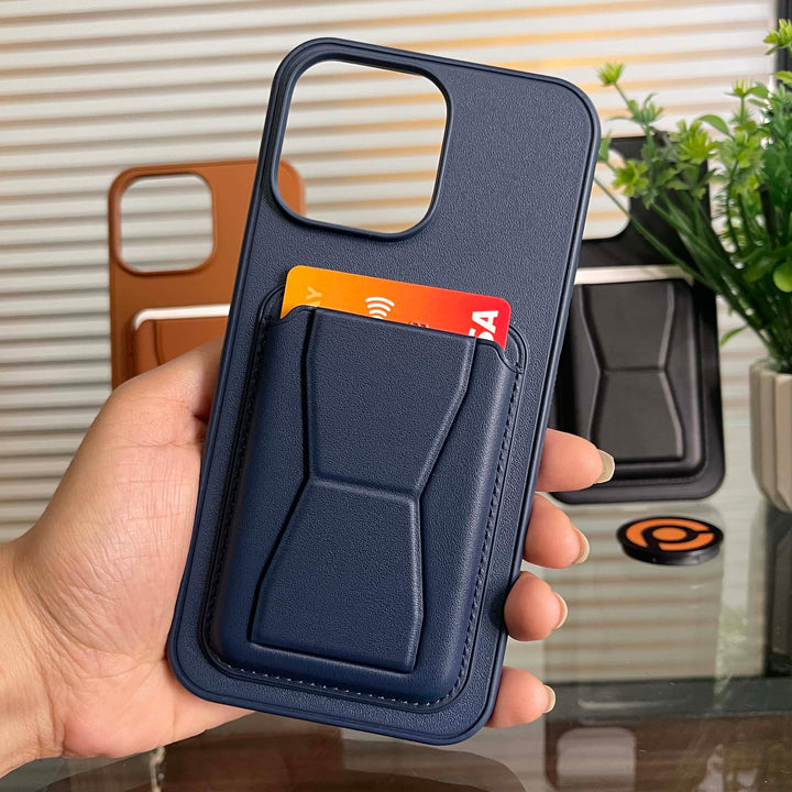 PhoneBits Leather & Silicone Wallet Case with Card Holder and Fold-out Stand for iPhone, Compatible with iPhone, Protective Shockproof iPhone Case, Magnetic Car Mount Mobile Phone Back Case Cover