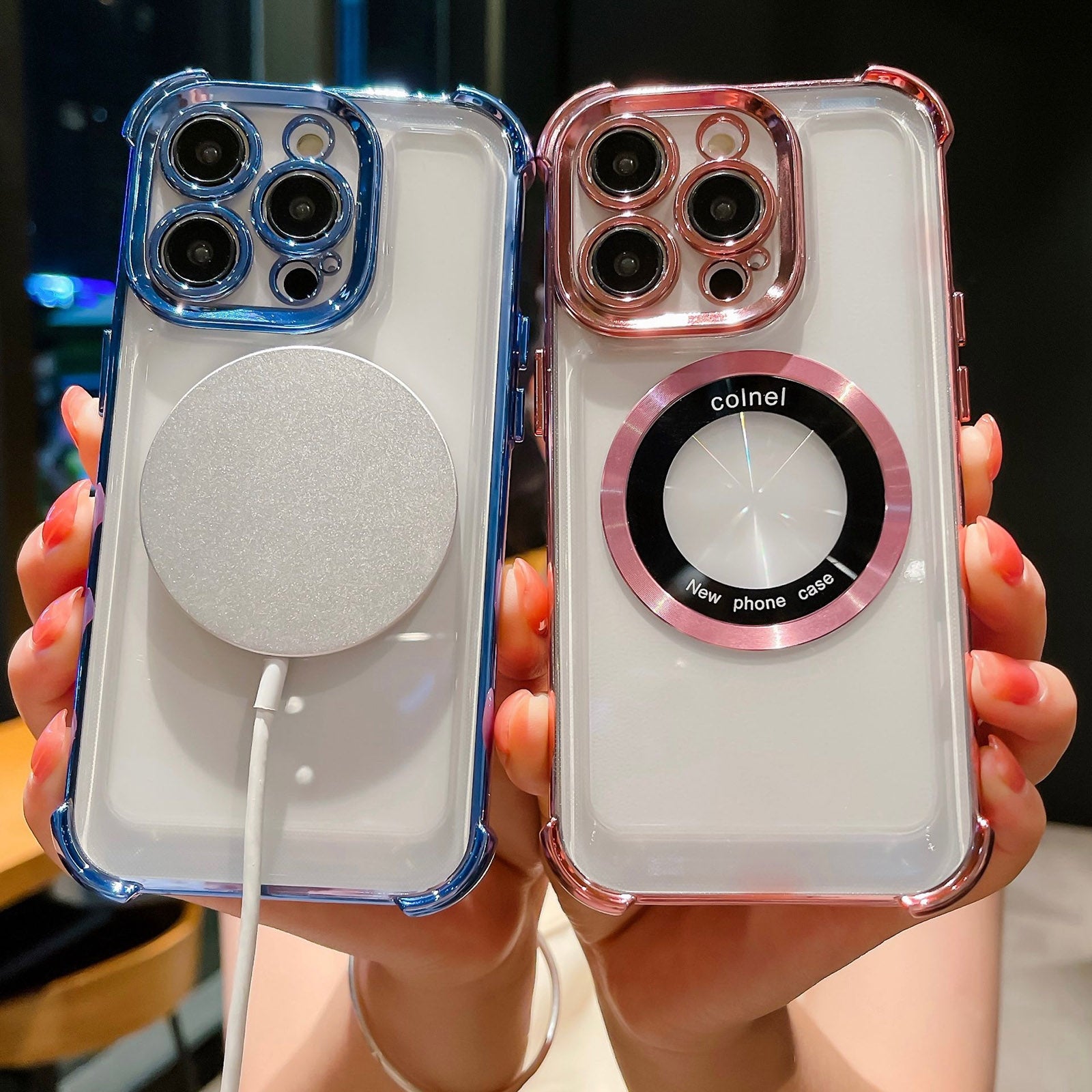 Stylish Transparent MagSafe Case with Camera Lens Protection and Electroplated Edges for iPhone