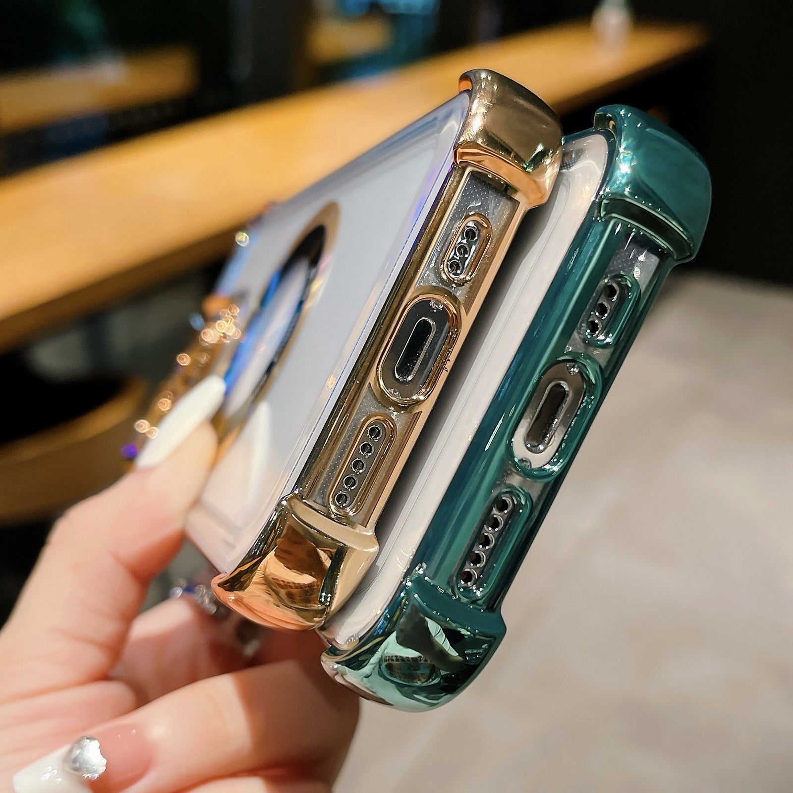 Stylish Transparent MagSafe Case with Camera Lens Protection and Electroplated Edges for iPhone