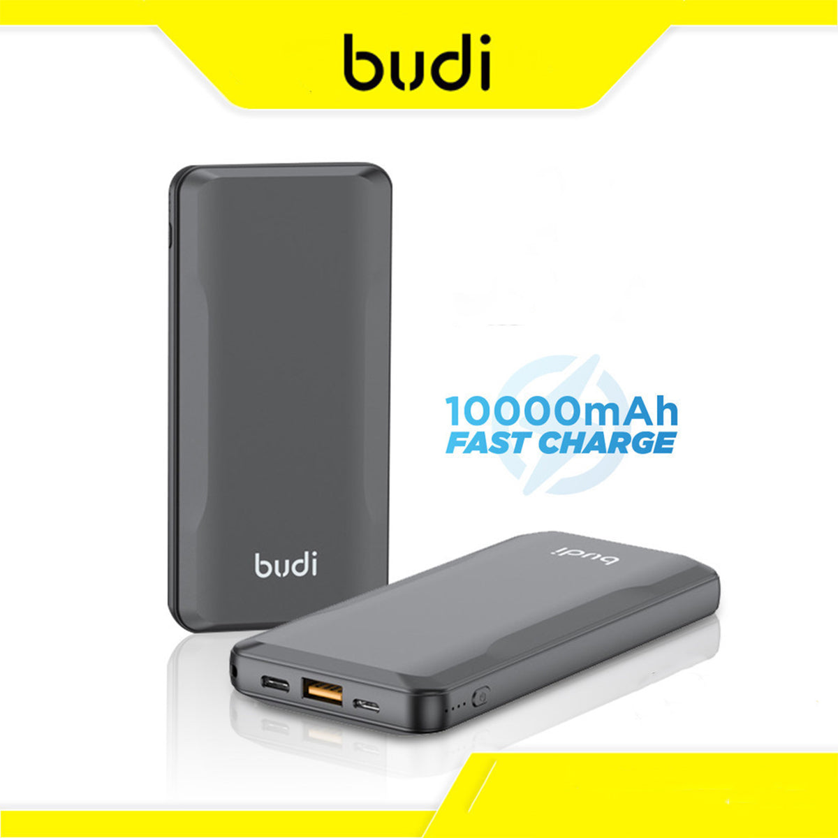 Budi Tragbare Powerbank 10000 mAh, tragbare Lade-Powerbank mit 3 USB-Anschlüssen (Typ C, Micro, Lightning), schnell aufladbare USB-Powerbank mit Schlüssel und LED-Ladeanzeige für iPhone/Smartphone