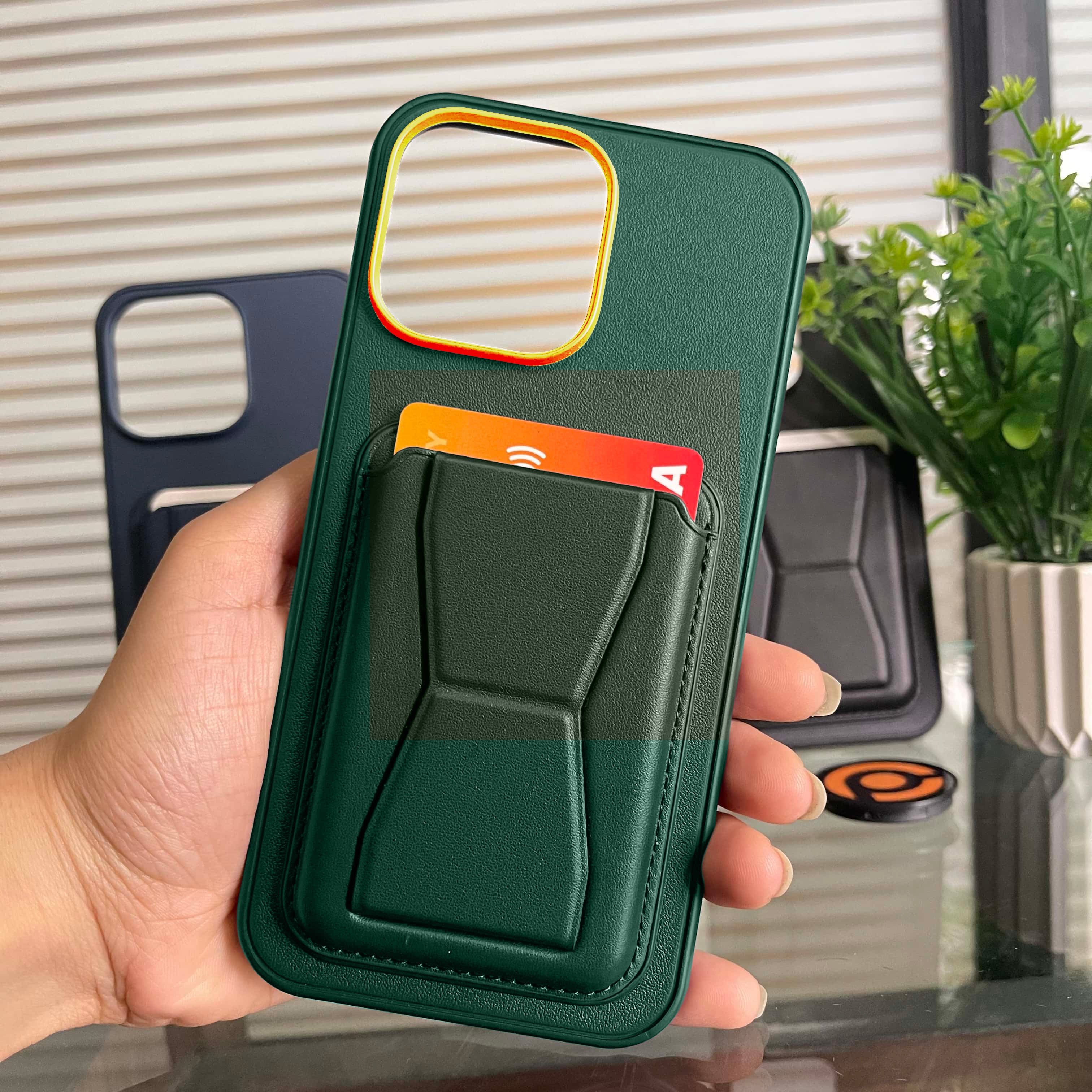 PhoneBits Brieftaschen-Hülle aus Leder und Silikon mit Kartenhalter und ausklappbarem Ständer für das iPhone, kompatibel mit dem iPhone, schützende, stoßfeste iPhone-Hülle, magnetische Autohalterung, Handy-Rückseitenhülle