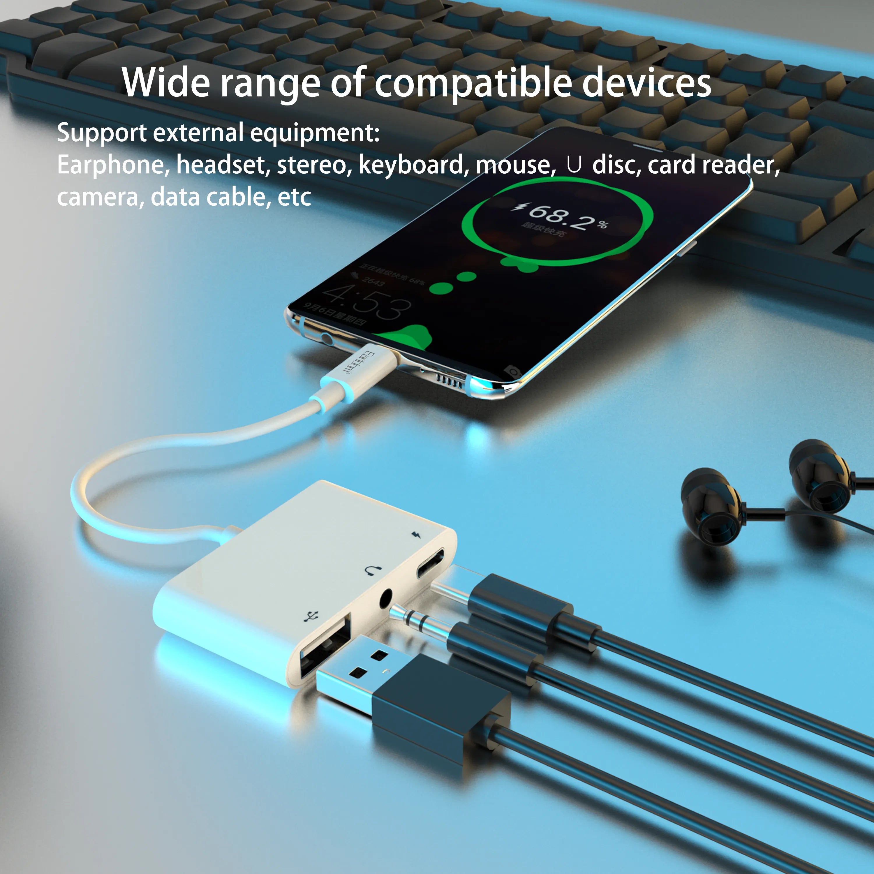 3-in-1-Typ-C-Adapter, USB-C-auf-3,5-mm-Kopfhörer-Adapter-Dongle, 3-in-1-Typ-C-Splitter