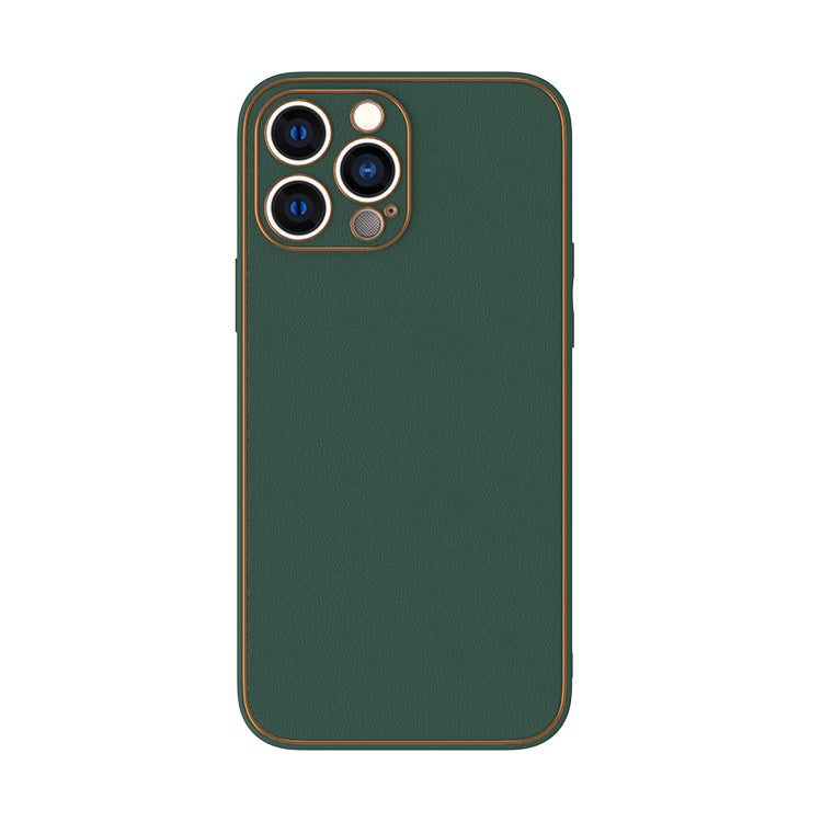 PhoneBits Luxury Slim PU Leather Magnetic Case for iPhone with Camera Lens Protection & Gold Electroplated Edges, Protective Shockproof iPhone Case Compatible with iPhone, Magnetic Wireless Charging Mobile Phone Leather Case, Back iPhone Case Cover