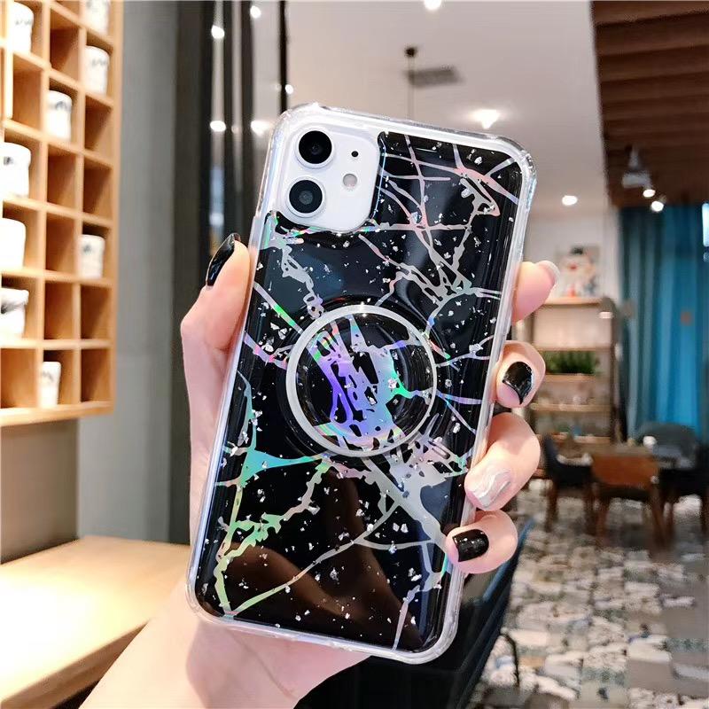 PhoneBits Ultra-Slim Marble Design Soft Silicone iPhone Case with POP Grip Stand Holder & Camera Lens Protection, TPU Protective Shockproof Phone Case Compatible with iPhone, Mobile Phone Soft Case for iPhone, Back iPhone Case Cover