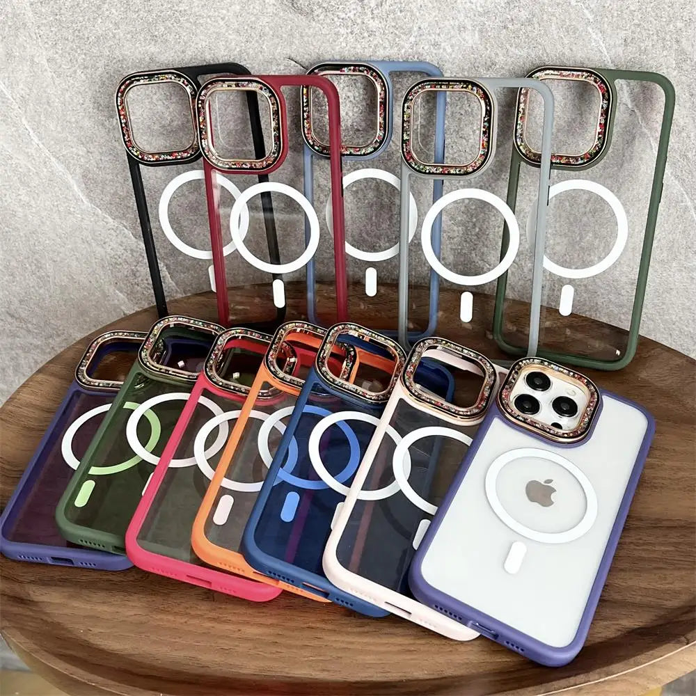 Smart Translucent Colorful Diamond Shell MagSafe Case for iPhone