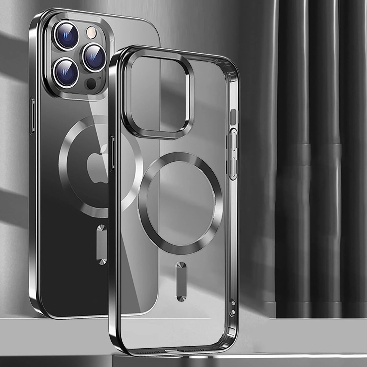 PhoneBits Slim Clear MagSafe Case for iPhone with Chromed Camera & Screen Edge, Transparent Shockproof iPhone Case Compatible with iPhone MagSafe Wireless Chargers, Protective Magnetic Wireless Charging Mobile Phone Case, Back iPhone Clear Case Cover