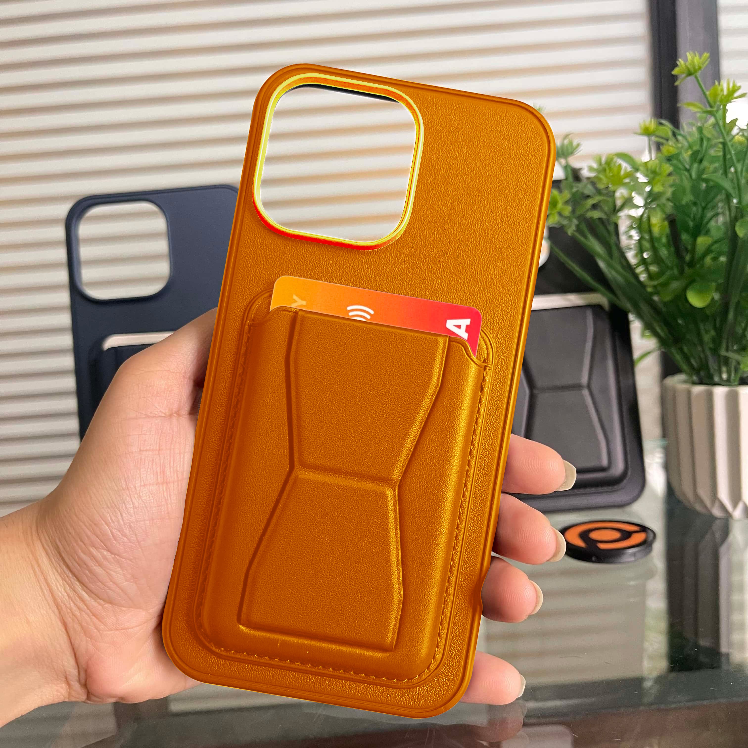 PhoneBits Leather & Silicone Wallet Case with Card Holder and Fold-out Stand for iPhone, Compatible with iPhone, Protective Shockproof iPhone Case, Magnetic Car Mount Mobile Phone Back Case Cover