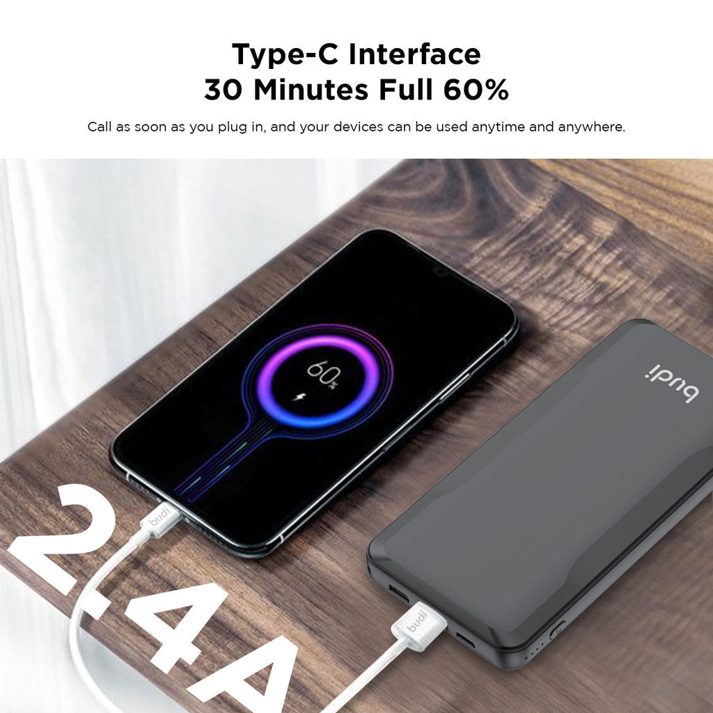 Budi Tragbare Powerbank 10000 mAh, tragbare Lade-Powerbank mit 3 USB-Anschlüssen (Typ C, Micro, Lightning), schnell aufladbare USB-Powerbank mit Schlüssel und LED-Ladeanzeige für iPhone/Smartphone