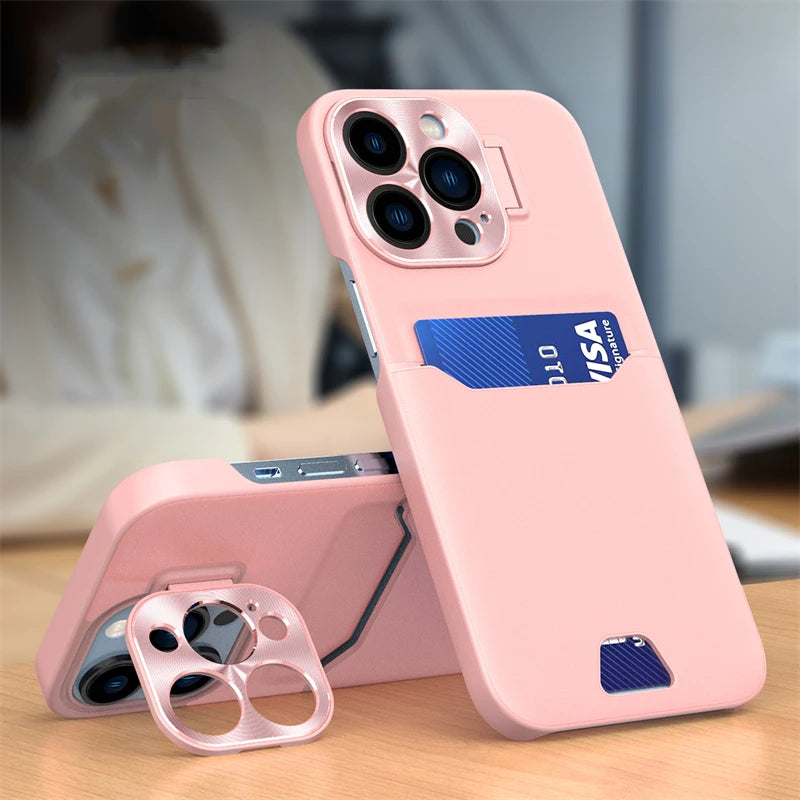 Ultra-thin Protective Leather Case with Kickstand Camera Lens Protector and Card Slot for iPhone
