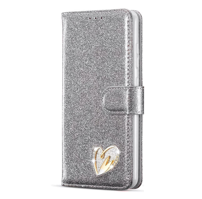 Glitzer-Klapphülle für iPhone, Leder-Wallet-Cover, Weiß