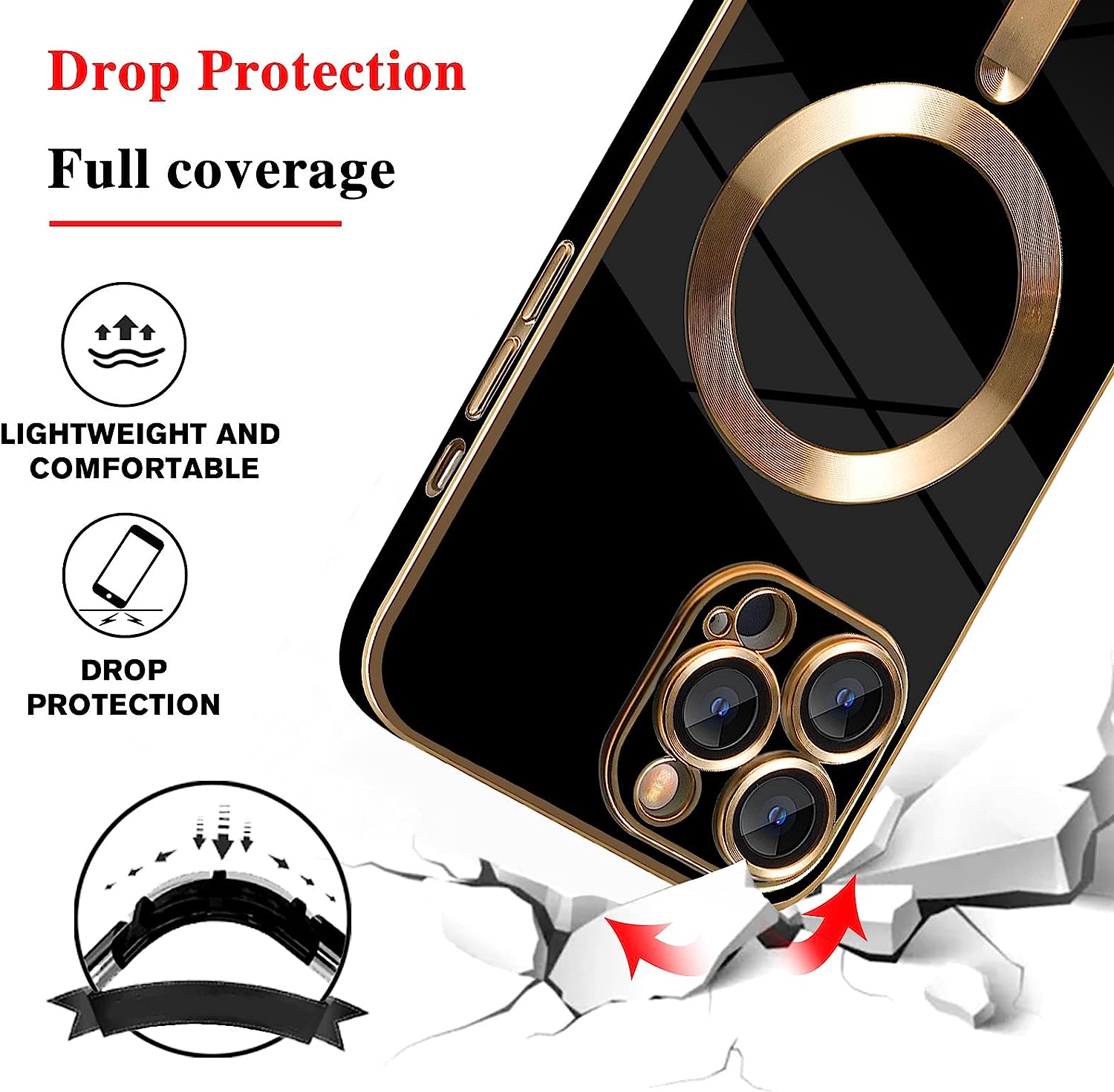 PhoneBits Luxury Soft TPU MagSafe iPhone Case with Golden Electroplating Edges, Buttons & Camera Lens Protection, Protective Shockproof iPhone Case Compatible with iPhone Wireless Charging, Magnetic Mobile Phone Case for iPhone, iPhone Back Case Cover