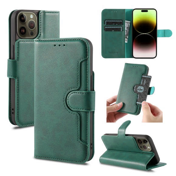 PhoneBits Luxury Vegan Leather Wallet Flip Case Compatible with iPhone, Protective Shockproof iPhone Case with Stand, iPhone Wallet Case with Card Holder, Mobile Phone Card Holder Case, Back Case Cover