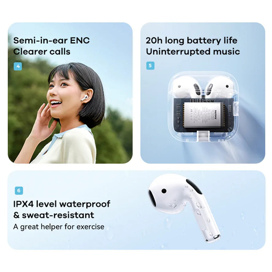 Remax High-Quality Wireless Bluetooth In-Ear Earbuds with Built-In Mic and Portable Strap