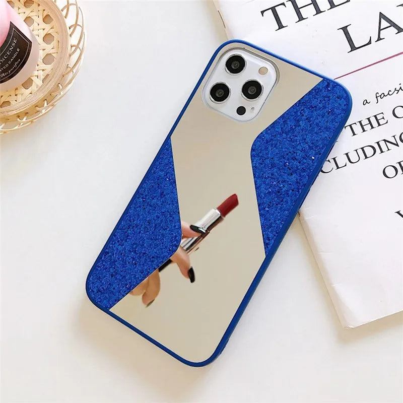 PhoneBits Luxury Bling Shining Diamond Case for iPhone with Beauty Mirror and Camera Lens Protection, Soft Silicone Shockproof iPhone Daimond Bling Case, Ultra Protective Mobile Phone Case Compatible with iPhone, Back iPhone Case Cover