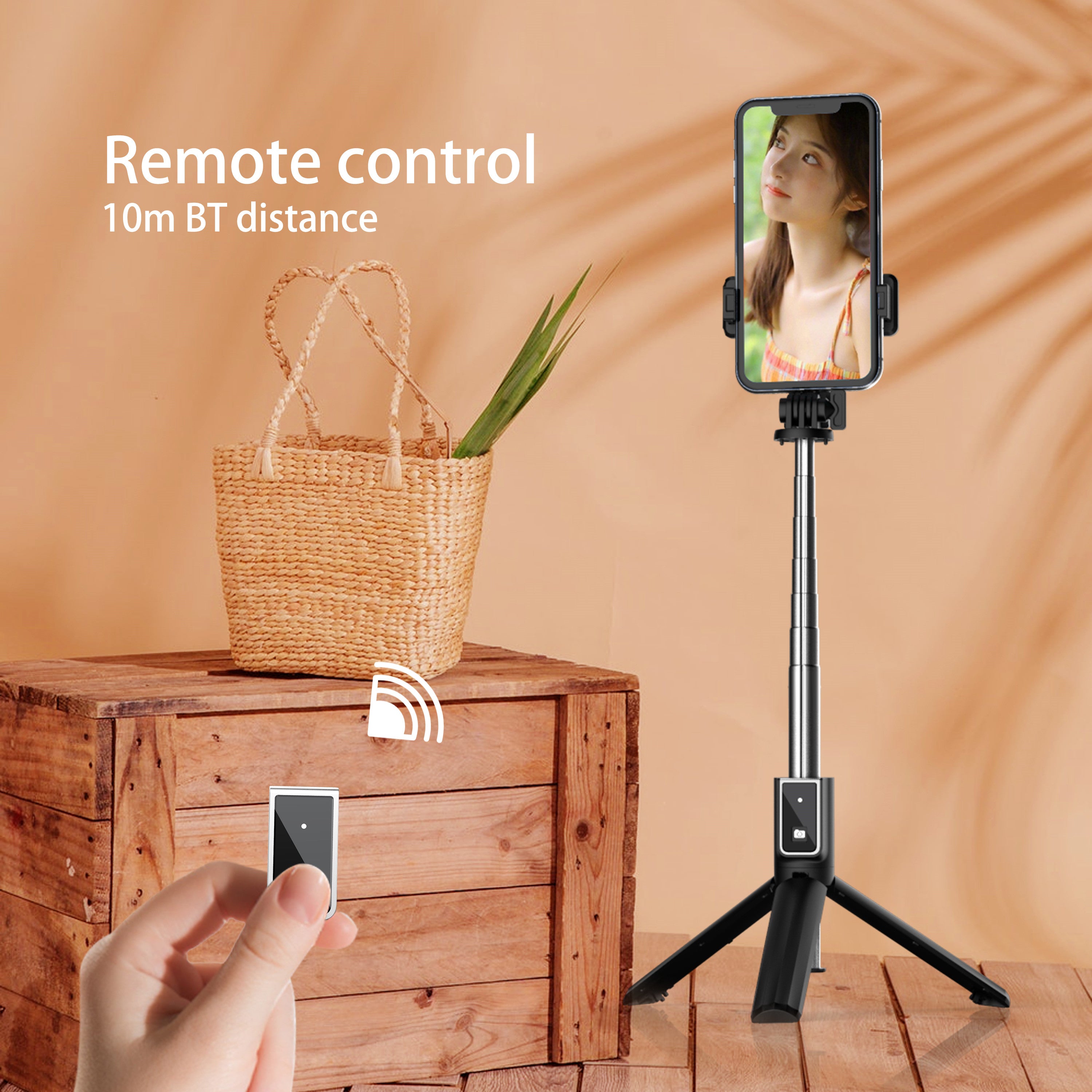 Earldom draadloze selfiestick, Bluetooth-afstandsbediening met statief voor mobiele telefoon