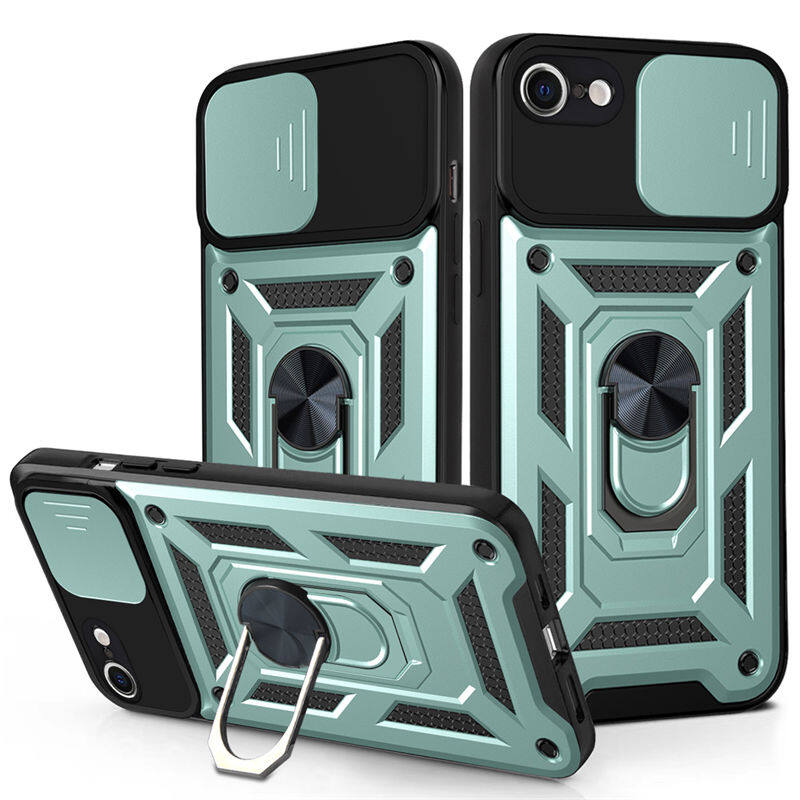 Ultra-Protective Magnetic Case with Camera Slide Cover and Ring Holder for iPhone