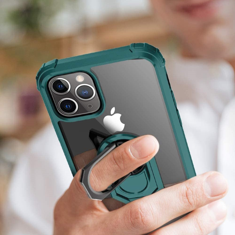 Heavy-Duty Transparent Magnetic Case with Rotatable Metal Ring for iPhone