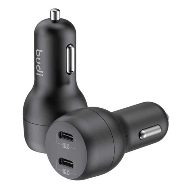 Budi USB Car Charger, Dual PD USB-C Ports In Car Charger Socket with USB-C to USB-C/USB-C to Lightning Cable, Fast Charging Car Phone Charger with LED Indicator, Power Car Charger Adapter for Cigarette Lighter Socket