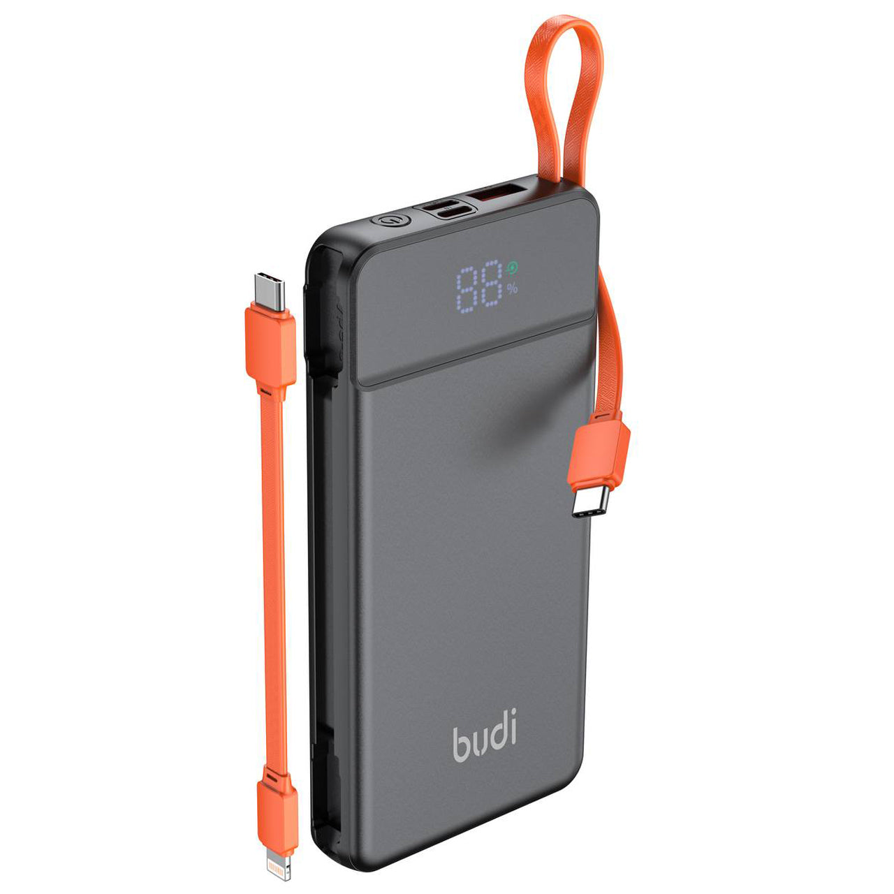 Budi Portable Power Bank 10000mAh, Portable Charger Power Bank with Built In PD Type C Cable & 3 USB Ports (Type C, USB A, Lightning), Fast Charging Power Bank with LED Power Indicator, Power Switch & PD Type C to Lightning Cable for iPhone/ Smartphones