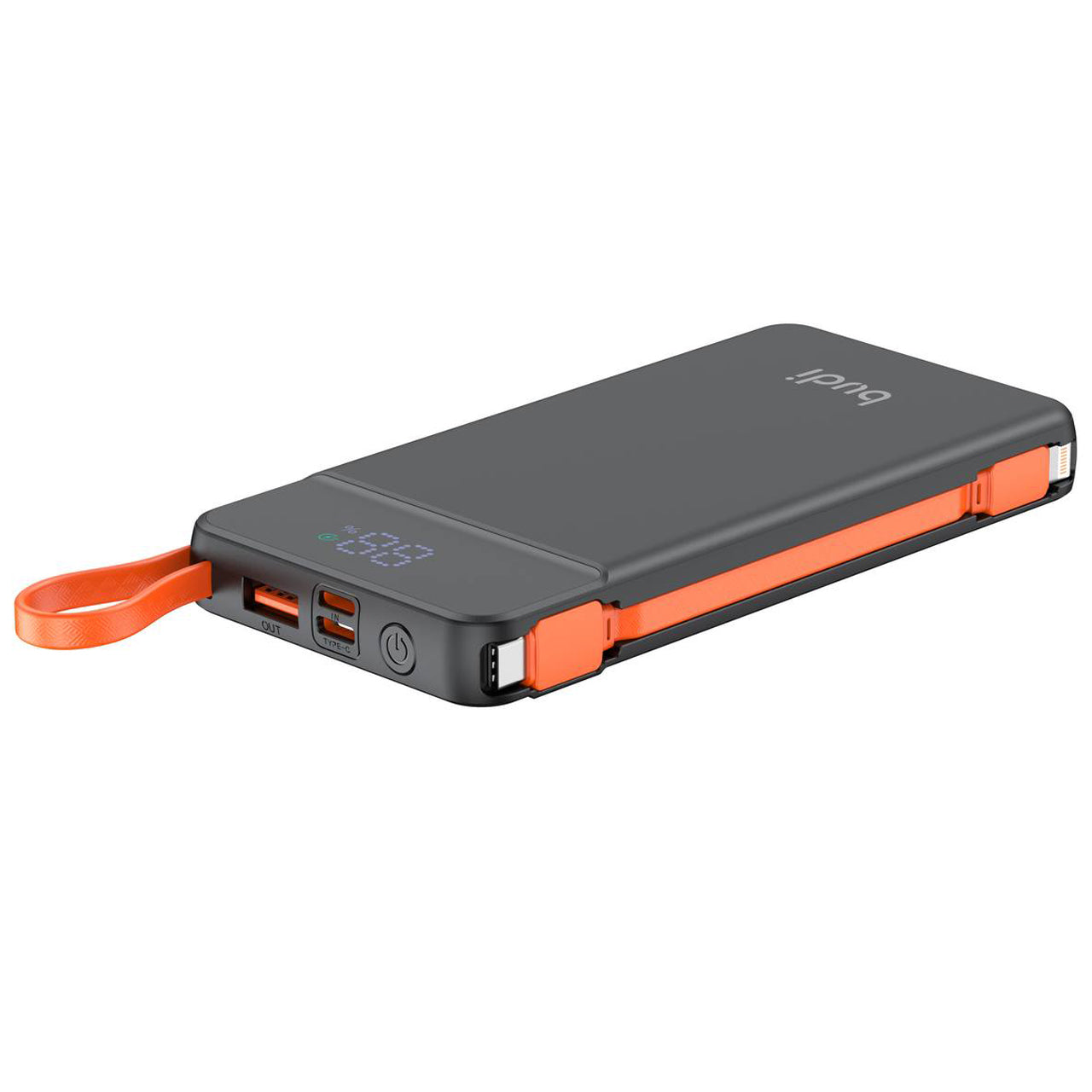 Budi Portable Power Bank 10000mAh, Portable Charger Power Bank with Built In PD Type C Cable & 3 USB Ports (Type C, USB A, Lightning), Fast Charging Power Bank with LED Power Indicator, Power Switch & PD Type C to Lightning Cable for iPhone/ Smartphones