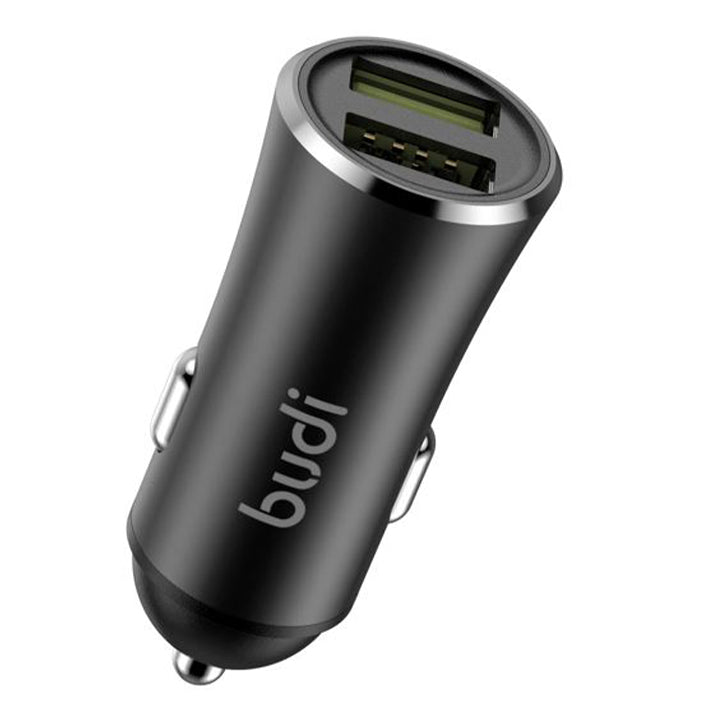 Budi autotelefoonoplader, dubbele USB A-poorten autoladeradapter met 3 in 1 spiraalkabel, snelle autotelefoonoplader