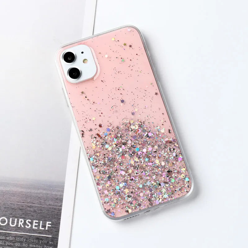 PhoneBits Slim Glittery 3D Quicksand Styling PC Magnetic iPhone Case with Chromed Camera Edge & Transparent TPU Frame, Protective Shockproof iPhone Case Compatible with iPhone Wireless Charging, Mobile Magnetic Phone Case for iPhone, Back Case Cover