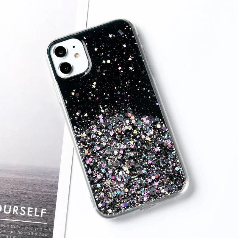 PhoneBits Slim Glittery 3D Quicksand Styling PC Magnetic iPhone Case with Chromed Camera Edge & Transparent TPU Frame, Protective Shockproof iPhone Case Compatible with iPhone Wireless Charging, Mobile Magnetic Phone Case for iPhone, Back Case Cover